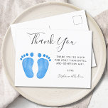 Cartão Postal Chá de fraldas Azul De Bebê Obrigado<br><div class="desc">Este Cartões de agradecimentos é decorado com a tipografia moderna e os pés de bebê de cor azul-d-água. Facilmente personalizável. Para personalizar ainda mais, use a Ferramenta Design para editar a fonte, o tamanho da fonte ou a cor. Porque nós criamos a nossa trabalho de arte, você não encontrará esta...</div>