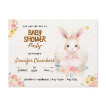 Chá de fraldas - Coelhinho Rosa Bonito. Editável