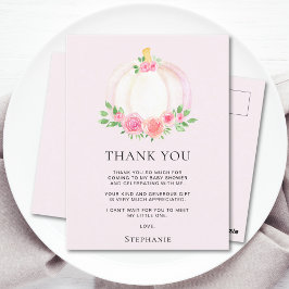 Cartão Postal Chá de fraldas da moça de abóbora rosa - Obrigado