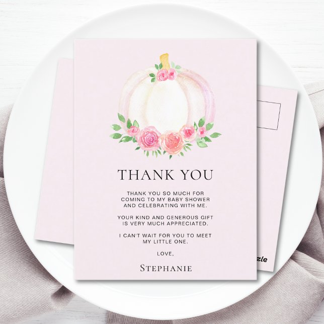 Cartão Postal Chá de fraldas da moça de abóbora rosa - Obrigado (Criador carregado)