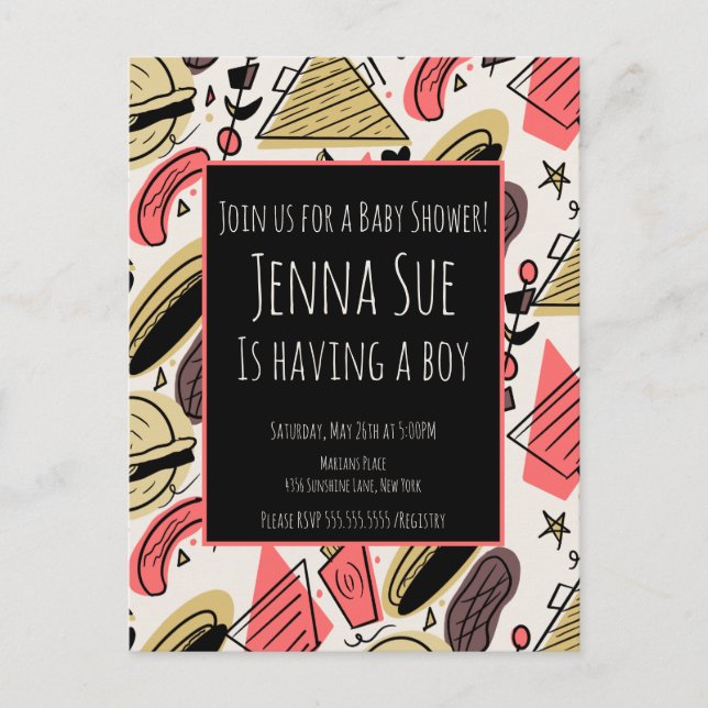 Cartão Postal Chá de fraldas das Portas do CHURRASCO de Verão de (Frente)