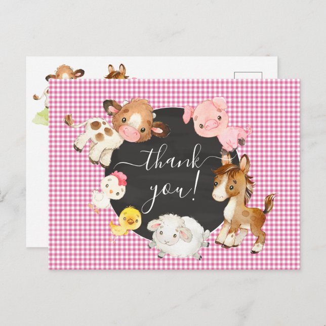 Cartão Postal Chá de fraldas De Animais Agrícolas Obrigado Cartã (Frente/Verso)
