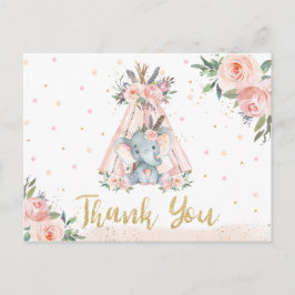 Cartão Postal Chá de fraldas de aniversário de elefantes tribais