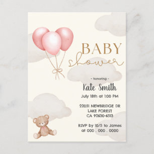 Cartão Postal Chá de fraldas de Aquarela do Urso de Teddy