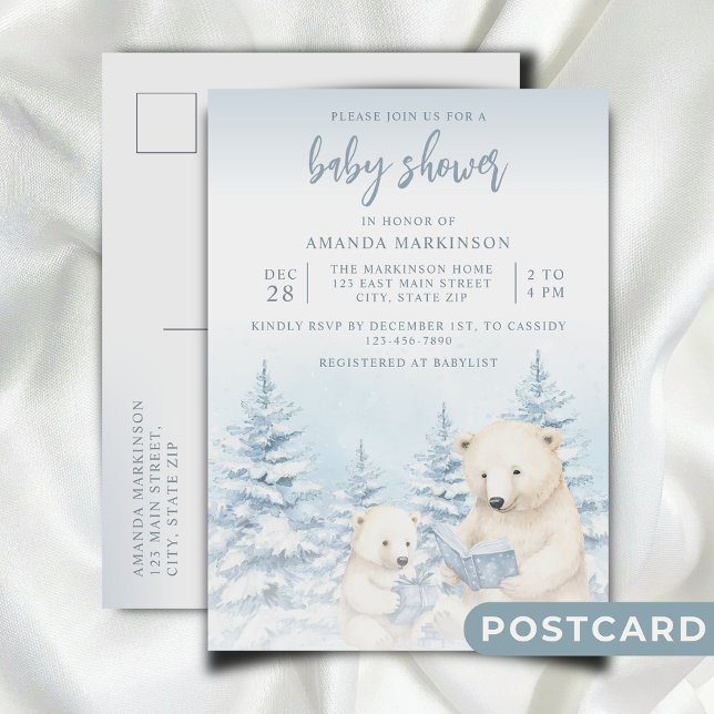 Cartão Postal Chá de fraldas de Aquarela do Urso Polar de invern (Criador carregado)