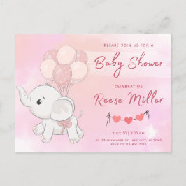 Cartão Postal chá de fraldas de convite, elefante, meninas,