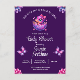 Cartão Postal Chá de fraldas De Dinossauro Púrpura Em Breve