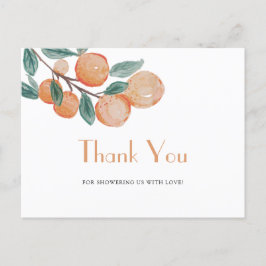 Cartão Postal Chá de fraldas De Folha Verde Laranja Obrigado