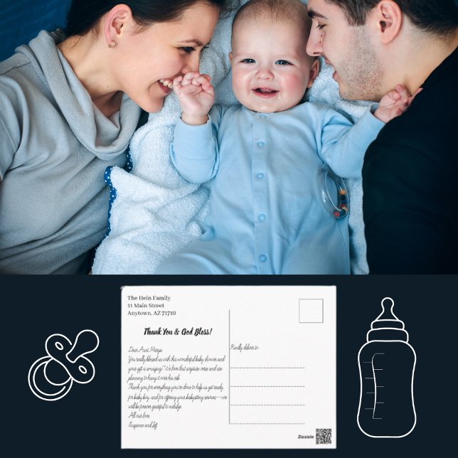 Cartão Postal Chá de fraldas de Fotografia com Letra de Mão Obri (Criador carregado)