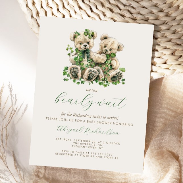 Cartão Postal Chá de fraldas de Gêmeos Vermelhos de Urso Verde (Criador carregado)