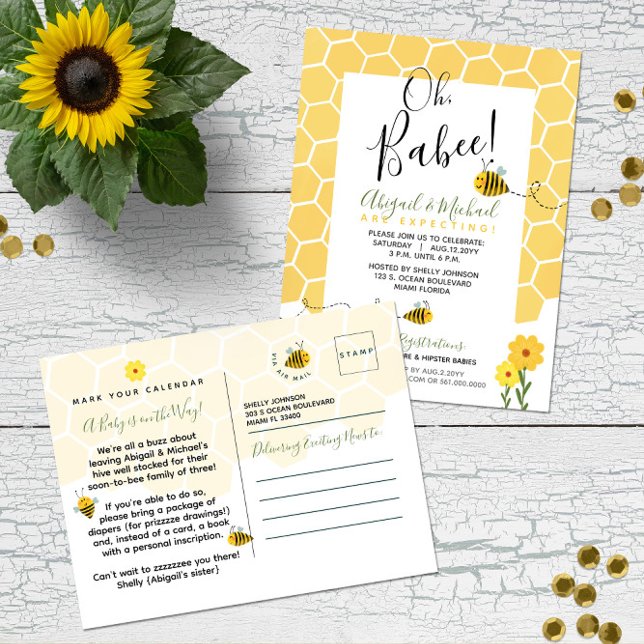 Cartão Postal 👶 🐝 Chá de fraldas de Orçamento do Bumble Bumble (Criador carregado)