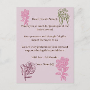 Cartão Postal Chá de fraldas de Peony Eucalyptus Botânico Obriga
