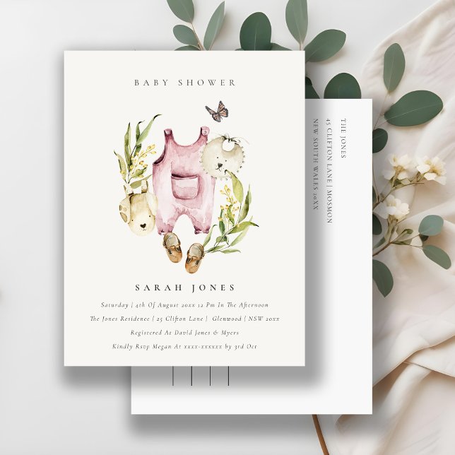 Cartão Postal Chá de fraldas de roupas de folhagem rosa-branca (Criador carregado)