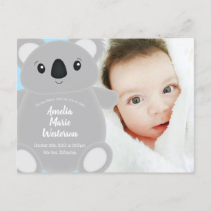 Cartão Postal Chá de fraldas do Urso de Koala Azul