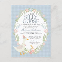 Cartão Postal Chá de fraldas Floral Gingham Bobo Azul