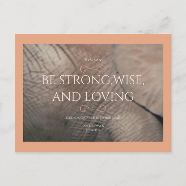 Cartão Postal Chá de fraldas Peach Elefant (Frente)