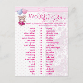 Cartão Postal Chá de fraldas. Previsão e conselho de bebês rosa.