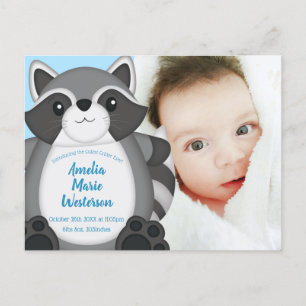 Cartão Postal Chá de fraldas Raccoon Azul