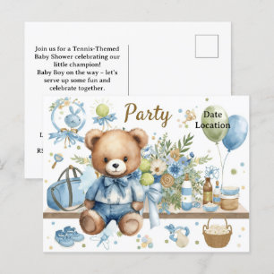 Cartão Postal Chá de fraldas tênis para o Bebê Menino Blue Temed