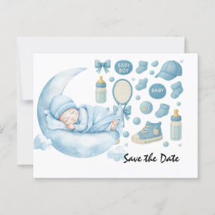 Cartão Postal Chá de fraldas tênis para o Bebê Menino Blue Temed