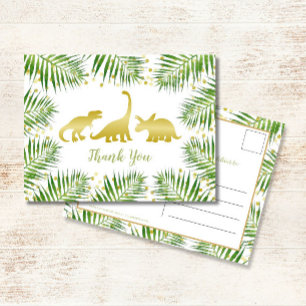 Cartão Postal Chá de fraldas Tropical Dourado do Dinossaur Obrig