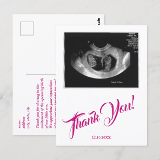 Cartão Postal Chá de fraldas Ultrassom Garota Rosa, Obrigado.