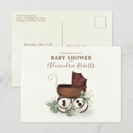 Cartão Postal Chá de fraldas Verde Moderno Aquarela Eucalyptus