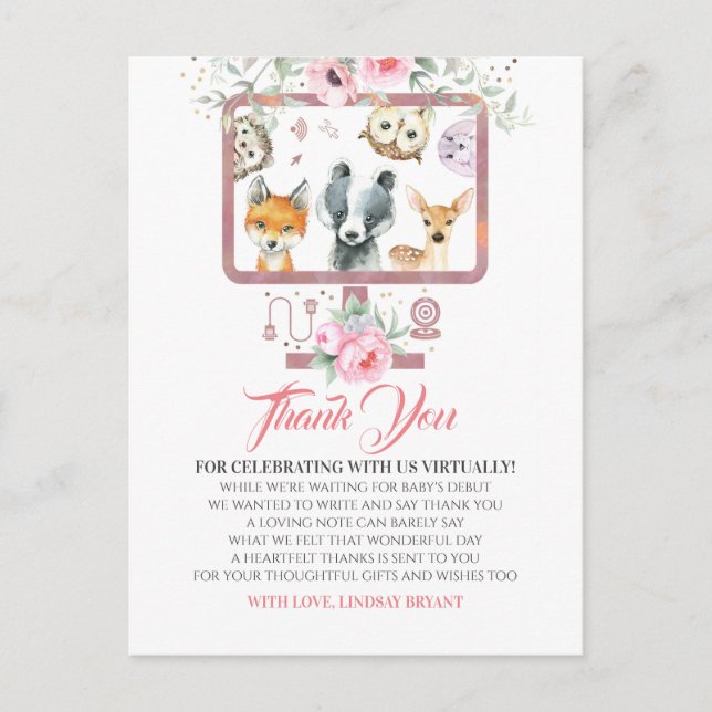 Cartão Postal Chá de fraldas virtual Obrigado (Frente)