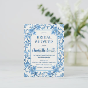 Cartão Postal chá de noiva antigo em Chinoiserie azul e branco