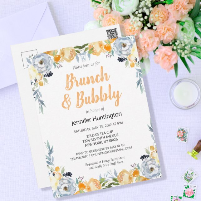 Cartão Postal Chá de Noiva Boho Floral Brunch & Bubbly (Criador carregado)