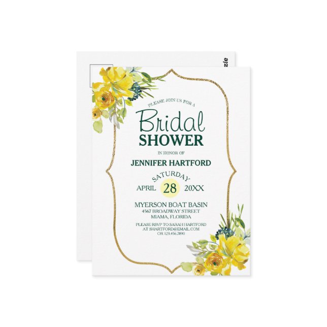 Cartão Postal Chá de Noiva Floral Amarelo Primavera Florido (Frente/Verso In Situ)