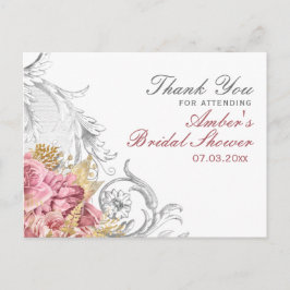 Cartão Postal Chá de Noiva Floral Rosa Elegante