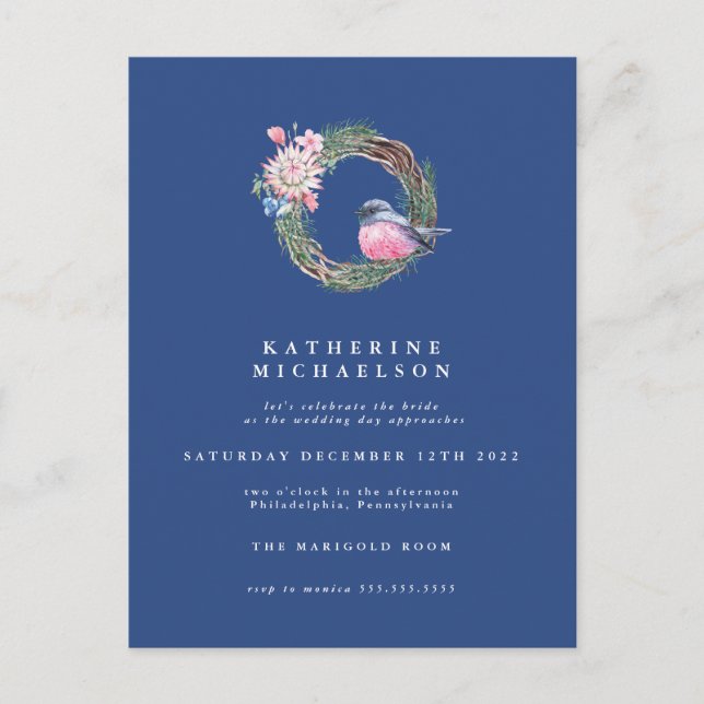 Cartão Postal CHÁ DE NOIVA | Grinalda de Pardal de Inverno em Aq (Frente)