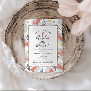 Cartão Postal Chá de Noiva Lagosta Aquarela Crustáceo 