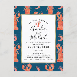 Cartão Postal Chá de Noiva Lagosta Camarão Lagostim Aquarela I