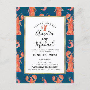 Cartão Postal Chá de Noiva Lagosta Camarão Lagostim Aquarela I