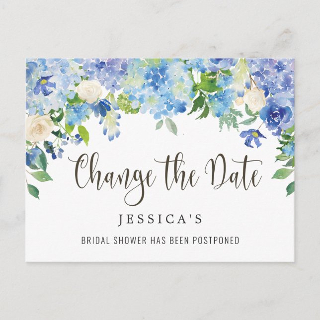 Cartão Postal Chá de panela Alterar a Data do Azul (Frente)