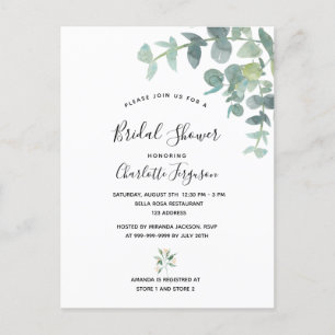 Cartão Postal Chá de panela branco eucalipto verde elegante