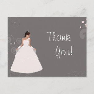 Cartão Postal Chá de panela Brilho rico vestido branco Obrigado