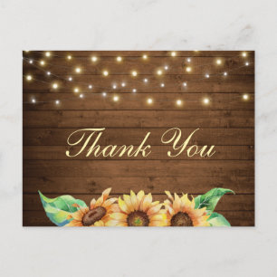 Cartão Postal Chá de panela De Casamento Rustic Sunflower Obriga