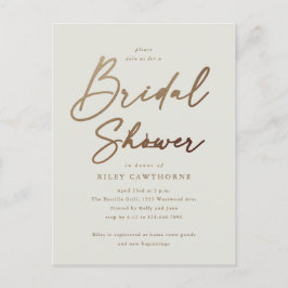 Cartão Postal Chá de panela de Script Dourado Simples