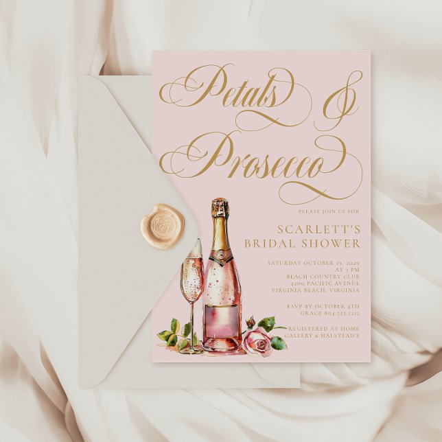 Cartão Postal Chá de panela Elegante Floral Prosecco (Petals & Prosecco Bridal Shower Invitation )