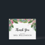 Cartão Postal Chá de panela Floral De Folhas Tropicais Obrigado<br><div class="desc">Diga "Obrigado" pelos seus tesouros nobres em estilo elegante e moderno com esta exótica folha de cor d'água boho tropical hibiscus em rosa e verde. Perfeito para chás de panela de verão.</div>