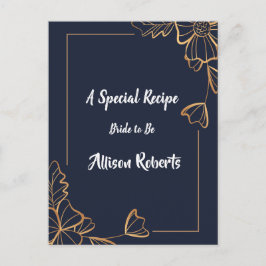 Cartão Postal Chá de panela floral do marinho e ouro