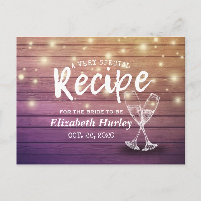 Cartão Postal Chá de panela Recebe Óculos de Champanhe Luzes de  (Frente)