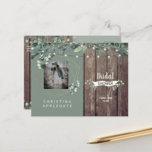 Cartão Postal Chá de panela Rustic Lights & Wood Photo Sage