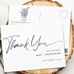 Cartão Postal Chá de panela Rustic Modern Script Obrigado<br><div class="desc">Simples e moderno roteiro "obrigado você" chá de panela postal. Nas costas com flores silvestres num pote de azul escuro com texto personalizável.</div>