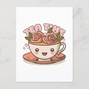 Cartão Postal Chá Hora Rosa Chá Kawaii