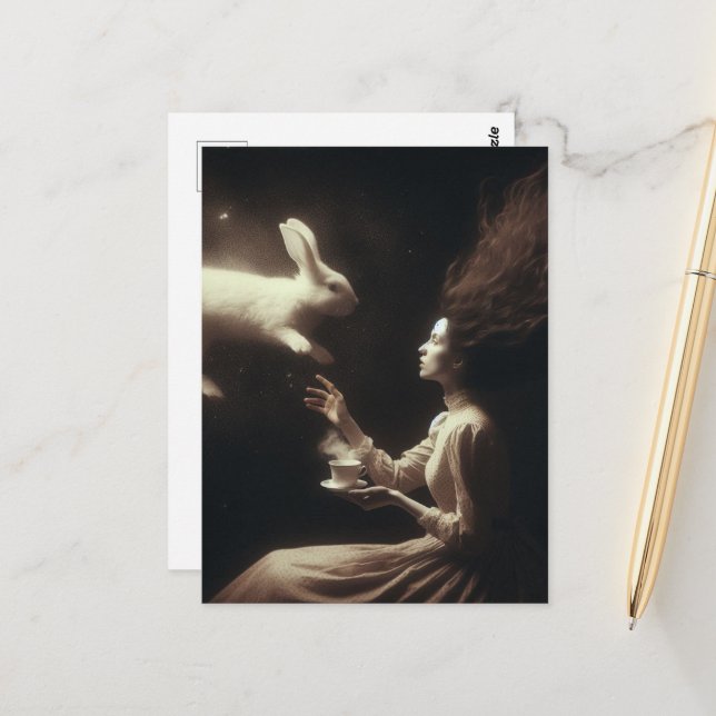 Cartão Postal Chá Magical Surreal Com Coelho Branco (Frente/Verso In Situ)