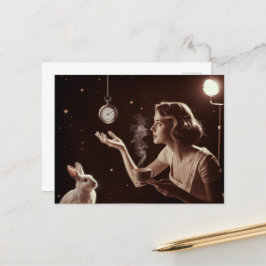 Cartão Postal Chá Surreal com coelho